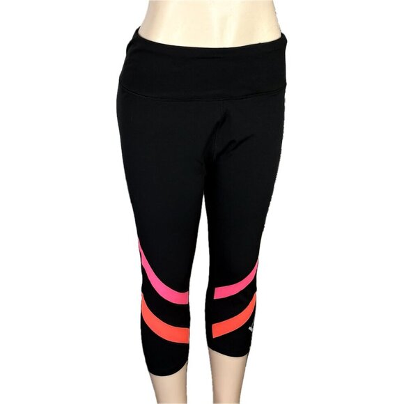 Bebe + 1X Black Logo Stretch Waist Seam Detail Striped Accent Crop Leggings - Picture 2 of 6
